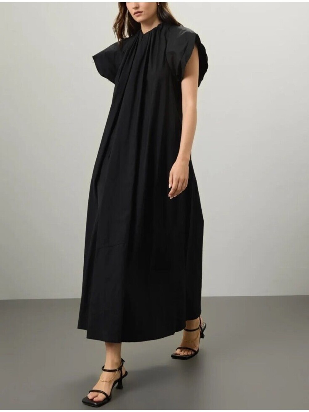 MM6 Maison Margiela Flared Cotton Maxi Dress w/ Elastic Neck & Flare Sleeves US6